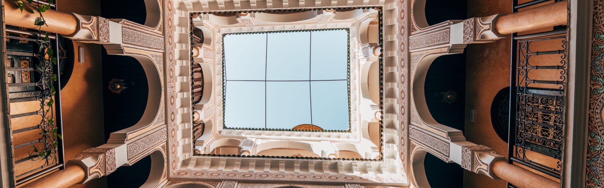 inside a riad courtyard in marrakech, morocco